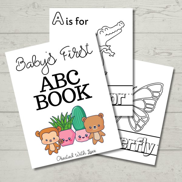 Baby's First ABC Book, Baby Shower Game, Alphabet Coloring Book, ABC Coloring Pages, Printable Storybook, Activity Sheets, Digital Download