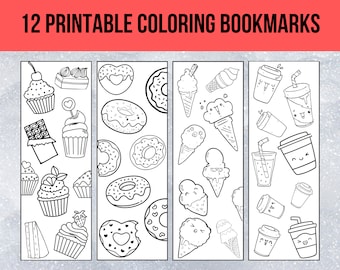 Printable Coloring Bookmarks for Kids, 12 Unique Bookmark, Student Teacher Gifts, Cute Bookmark Set, Classroom Students Homeschool Activity.