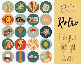 80 Retro Instagram Highlight Covers, Hippie Colorful IG Stories Icons, 70's Aesthetic IG Highlights Retro Icon, Groovy Covers for Instagram