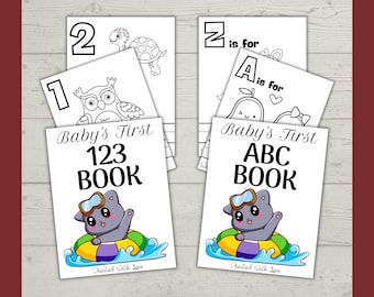 Baby Shower ABC & 123 Book Bundle, Printable Baby Shower Game, Baby's First ABC Book, Baby's First 123 Book (1-20), Alphabet Coloring Book