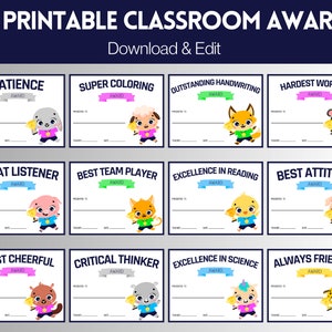 Mega Class Awards, Student Awards, 50 Printable Awards, School Classroom Awards, Student Certificates, Edit and Print, Instant Download, PDF