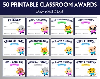 Mega Class Awards, Student Awards, 50 Printable Awards, School Classroom Awards, Student Certificates, Edit and Print, Instant Download, PDF