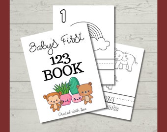 Baby's First 123 Book, Baby Shower Counting Book, 1-20 Numbers Coloring Book, Printable Baby Activity Book, Activity Sheet, Digital Download