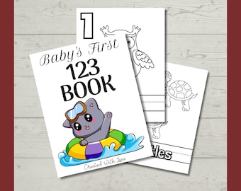 Baby's First 123 Book, Baby Shower Counting Book, 1-20 Numbers Coloring Book, Printable Baby Activity Book, Activity Sheet, Digital Download
