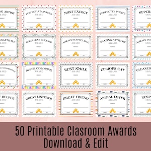 Mega Class Awards, Student Awards, 50 Printable Awards, School Classroom Awards, Student Certificates, Edit and Print, Instant Download, PDF