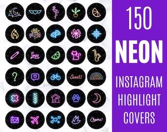 NEON Instagram Highlight Covers, 150 Neon Black IG Stories Icons, Aesthetic IG Highlights Neon Icon, Aesthetic Lifestyle Cover for Instagram