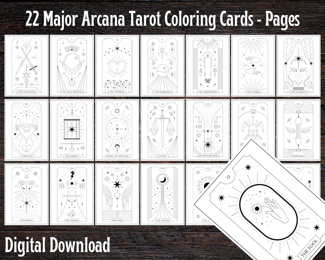 Color Your Own Tarot Cards, Printable 22 Major Arcana, Tarot Coloring