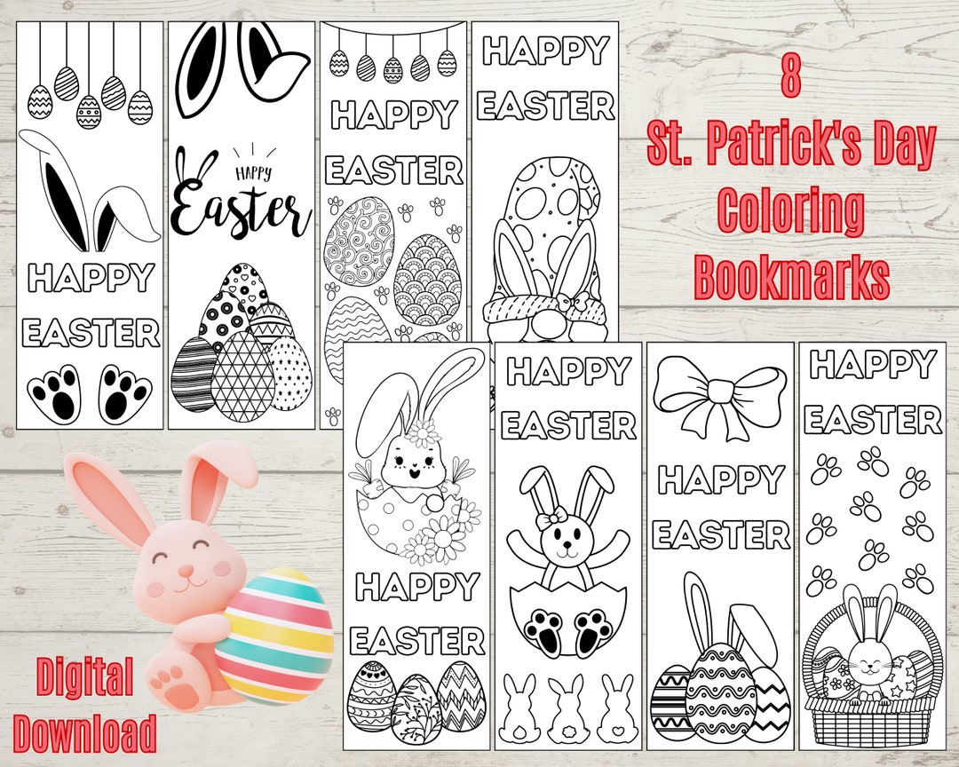 Easter Coloring Bookmarks, Printable Easter Activity, Set of 8 Coloring