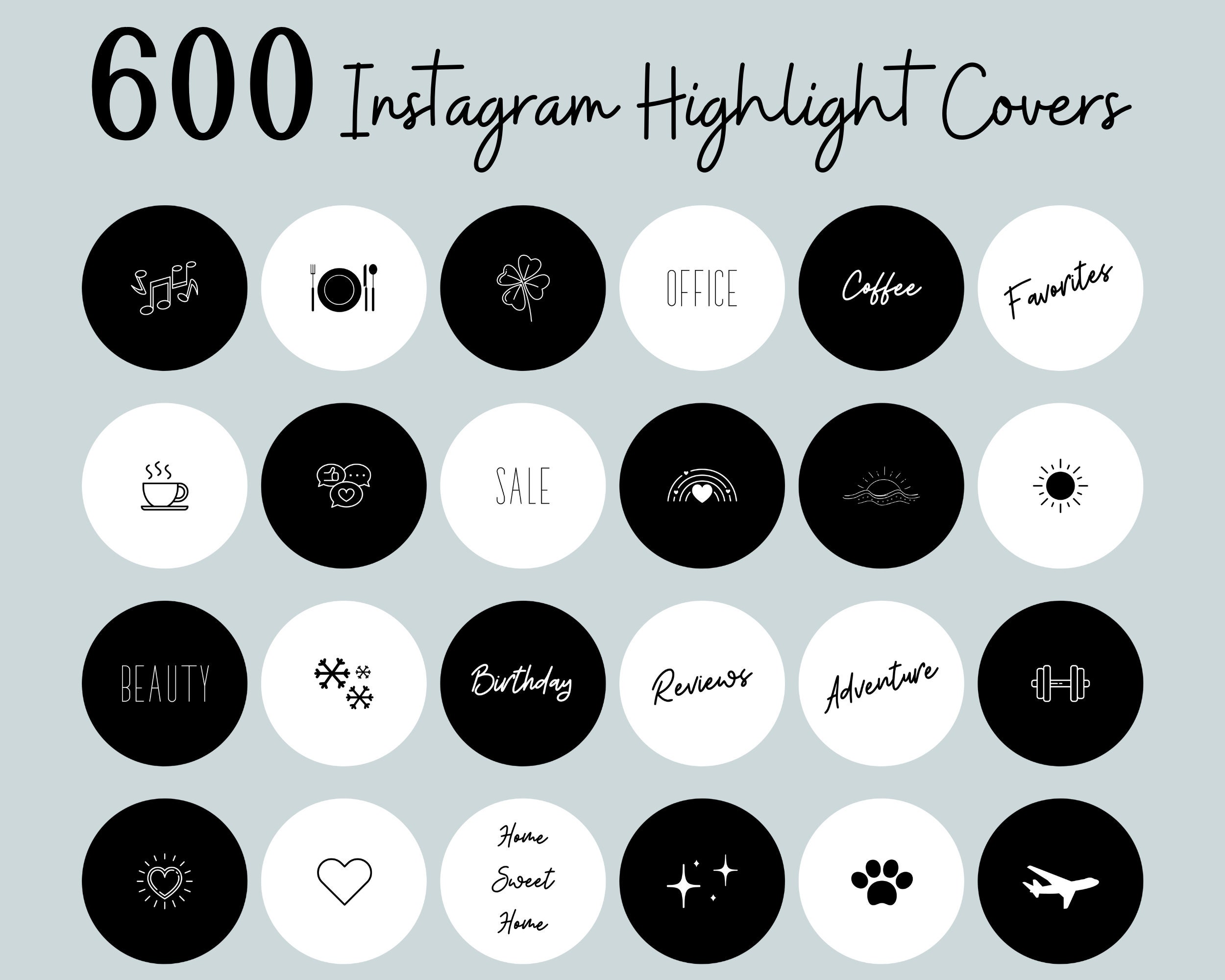 Insta Highlight Covers Black and White, 600 Instagram Stories