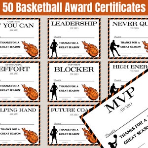 End of Season Basketball Awards, Printable Basketball Award Certificates, Award Ceremony Certificates, Participation Award, Kids Basketball