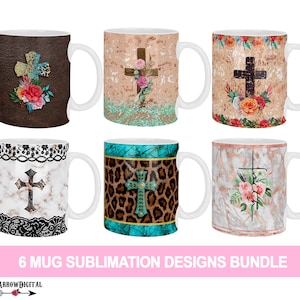 Christian Mug Wrap PNG Bundle | Cross Mug Sublimation Designs Set