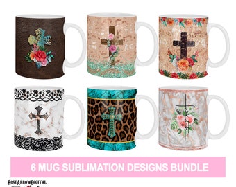 Paquete PNG de envoltura de taza cristiana / Conjunto de diseños de sublimación de taza cruzada