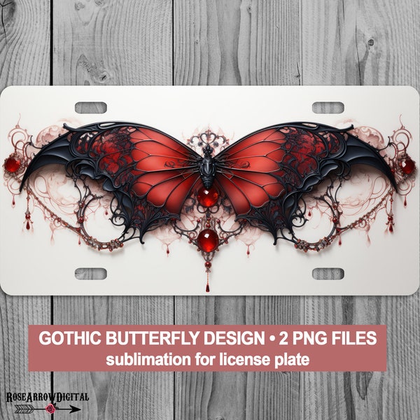 Gothic Butterfly License Plate PNG | Halloween Vampire Car Plates Art Sublimation Digital Design Download