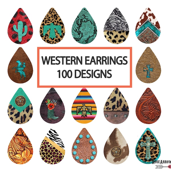 Western Teardrop Earring PNG Sublimation Bundle | Southwest Tear Drop Earring Design