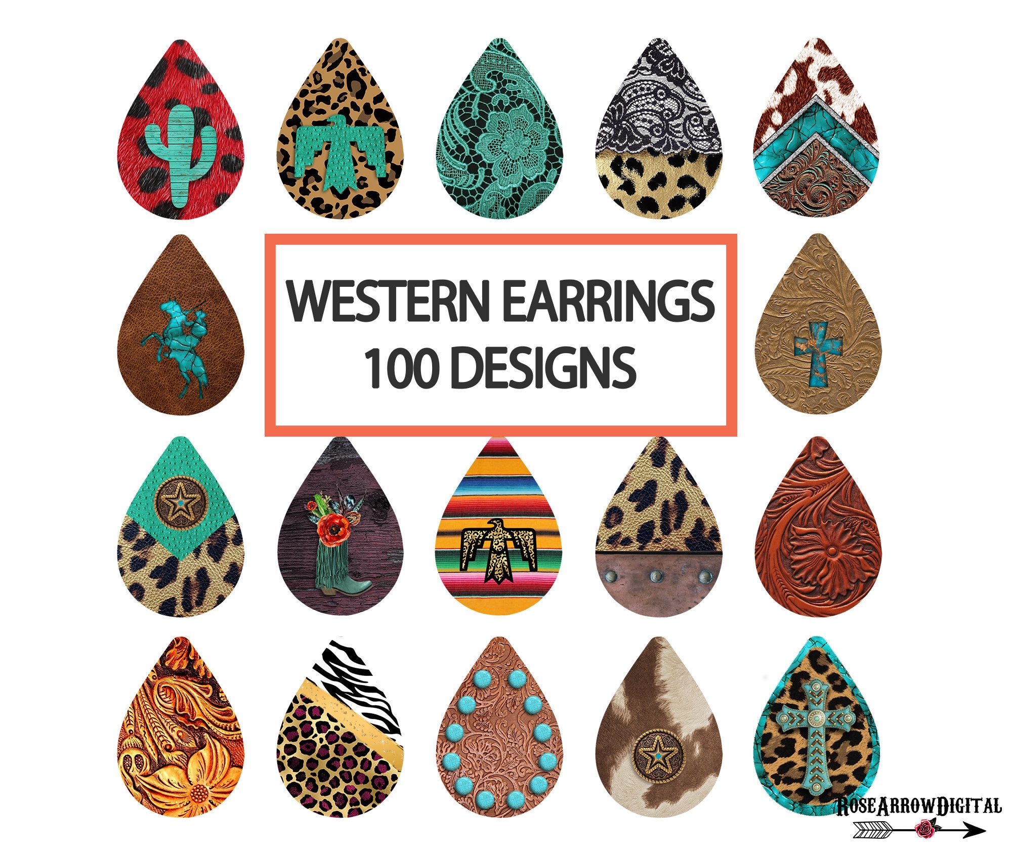 Western Teardrop Earring PNG Sublimation Bundle Southwest Tear Drop