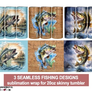 Fishing Tumbler Wrap PNG Bundle | Fish Bass Sublimation Designs for 20oz Skinny | Download