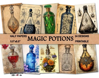 Vintage Potion Bottles Junk Journal Printable: Witchy Gothic Ephemera (Digital Download)