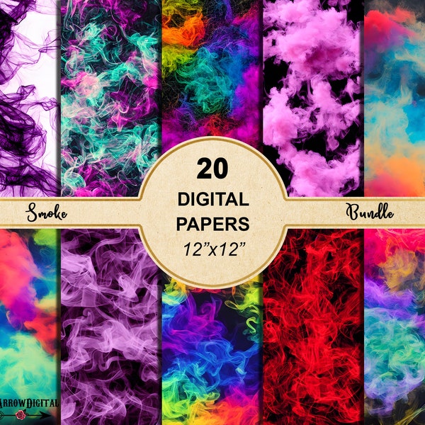 Smoke Digital Papers Bundle | 20 Colorful Smoke Background Textures Printable Scrapbook Download