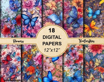 Butterflies and Flowers Digital Papers Bundle | Spring Garden Scrapbooking Designs