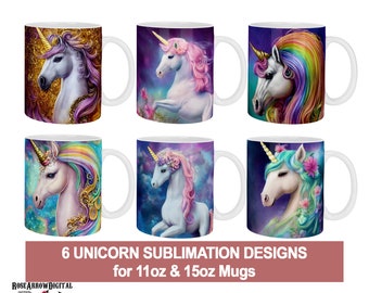Rainbow Unicorn Mug Wrap PNG Bundle | Sublimation Designs (Digital Download)