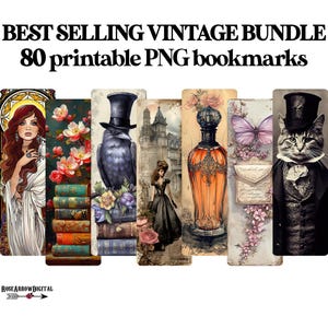 Vintage Victorian Bookmarks Printable PNG Bundle | Gothic Steampunk Sublimation Designs Set