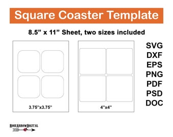 Square Cup Coaster Template SVG | Drink Coaster Template for Sublimation | Printable