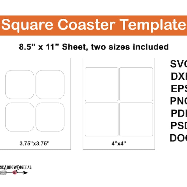 Square Cup Coaster Template SVG | Drink Coaster Template for Sublimation | Printable