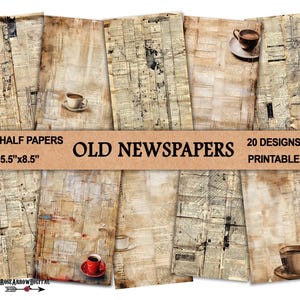 Sfondi collage di giornali strappati e trasandati / Mezze pagine stampabili per diari di scarto / Pacchetto di carte digitali effimere per scrapbooking