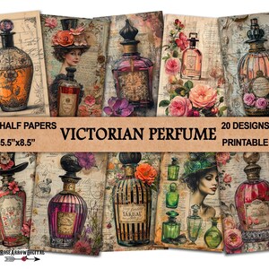 Shabby Victorian Perfume Bottles Junk Journal Printable Half Pages | Shabby Scrapbooking Ephemera Digital Papers