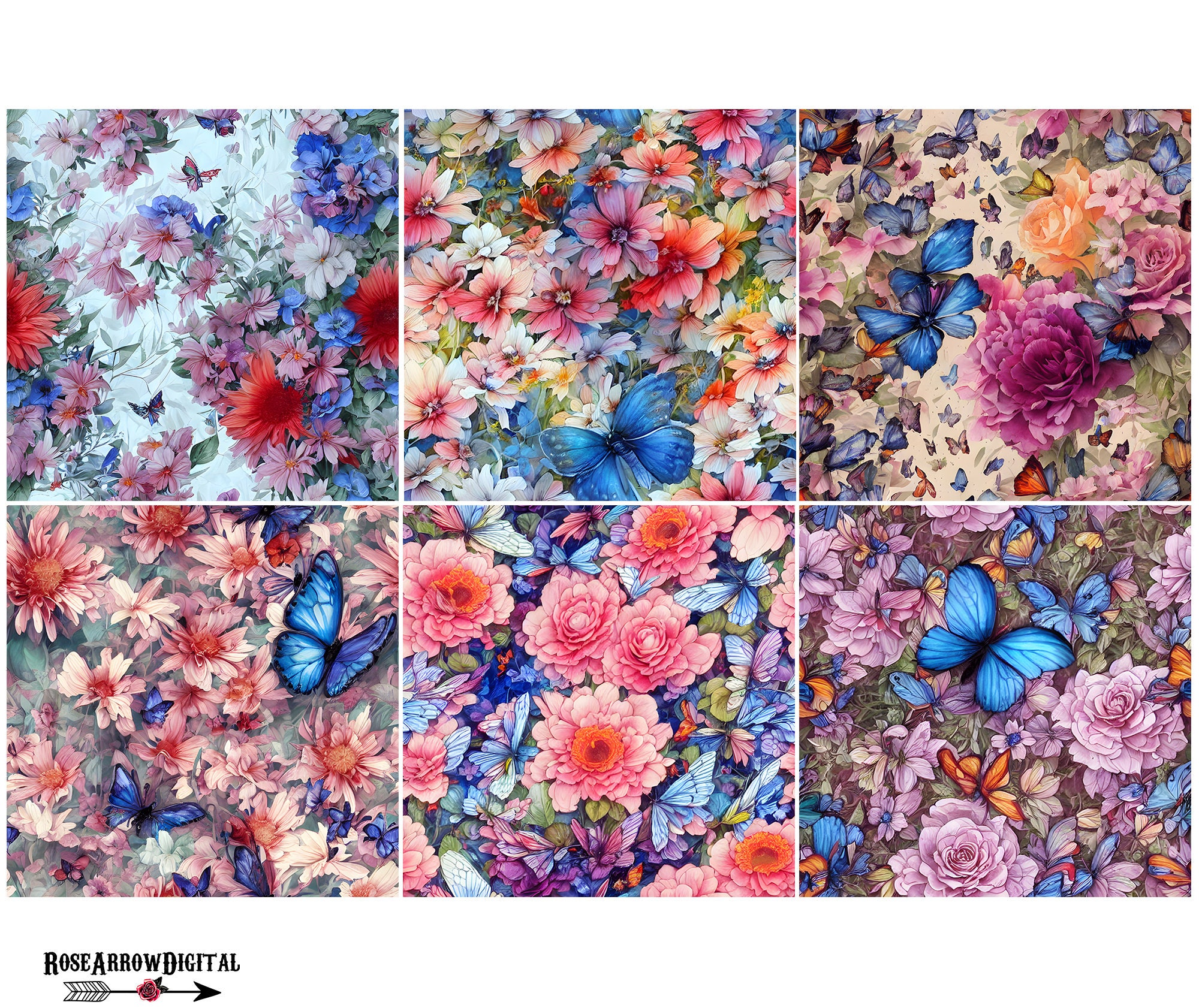 Butterflies and Flowers Digital Papers Bundle | Spring Garden ...