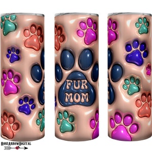 3D Inflated Puff Fur Mama Tumbler Wrap PNG / Puffy Paw Sublimación para 20oz Flaco / Diseño digital Descargar