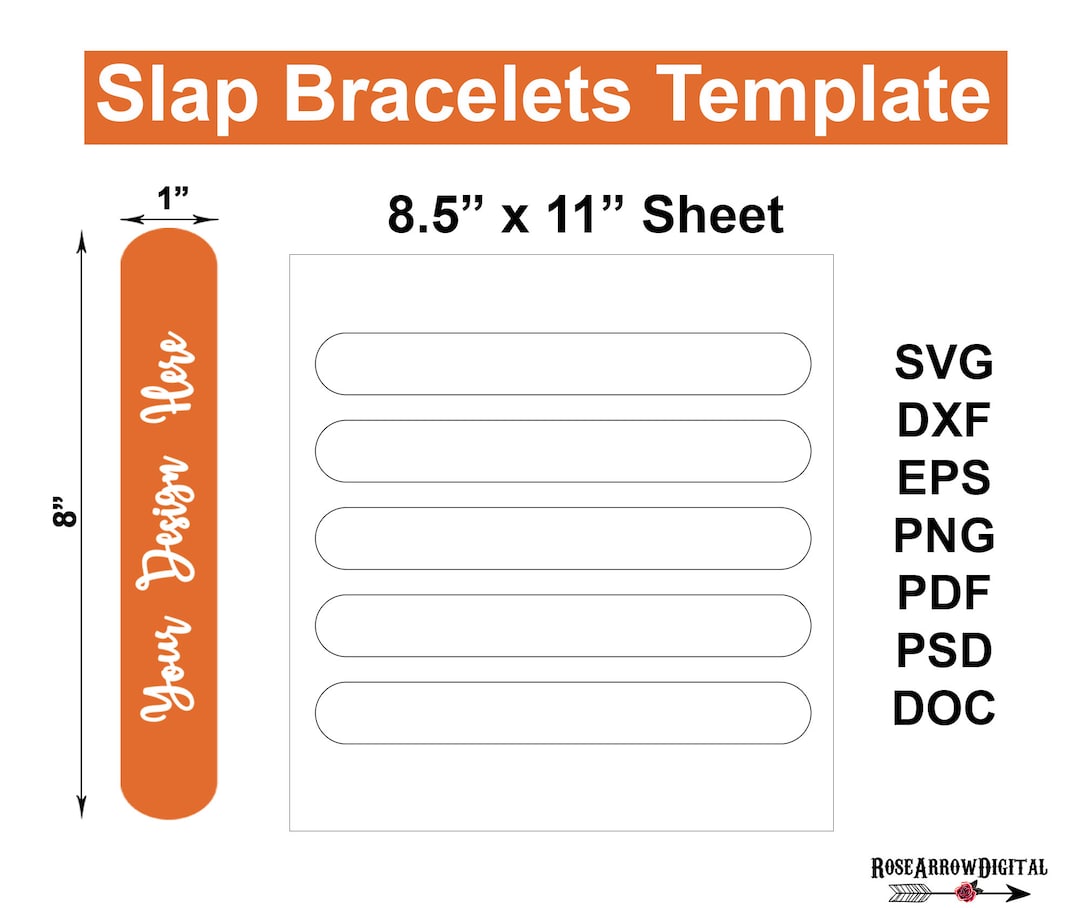 Slap Bracelet Svg Template, Cutting File for Cricut, Printable on 8 ...
