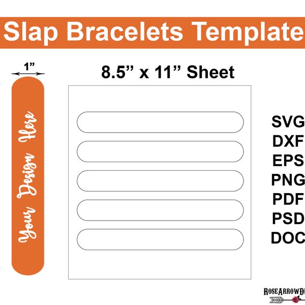Slap Bracelet Svg Template, Cutting File For Cricut, Printable on 8.5x11" Sheet