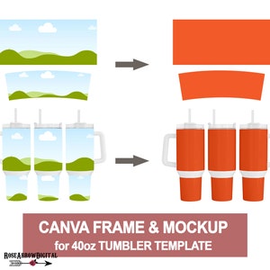 40oz Stanley Cup Quencher Tumbler SVG-bestanden voor snijden | PSD | Canva Frame-sjabloon en mockup inbegrepen