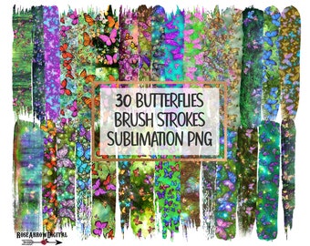 Butterflies Brush Strokes PNG | Fantasy Brushstrokes Sublimation Background Bundle