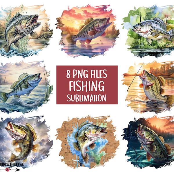 Fishing PNG Bundle | Fish Bass T-shirt Design Sublimation Patches | Fishermen Clipart Set