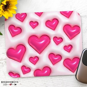 3d Inflado Rosa Corazones Mouse Pad Sublimación PNG / Diseño de San Valentín / Amor Descarga Digital