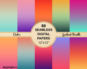50 Colorful Ombre Digital Papers Bundle | Gradient Seamless Background Printable Scrapbook Download