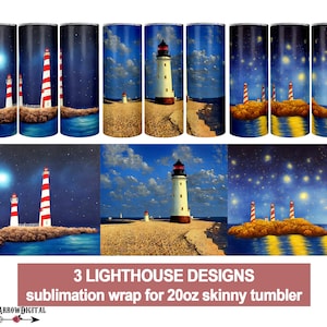 Lighthouse Tumbler Wrap Bundle | Ocean Tumbler PNG Nautical Sublimation Designs for 20oz Skinny