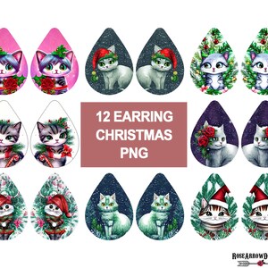 Weihnachten Katze Tropfen Ohrringe Sublimation Design Bundle | 12 Winter PNG Dateien