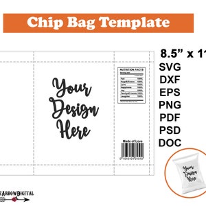 Plantilla de bolsa de chips SVG / Party Potato Chip Bag Wrapper PSD