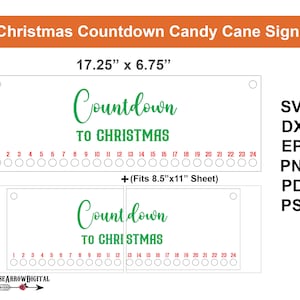 Christmas Countdown Candy Cane Sign SVG | Advent Laser Cutting Files