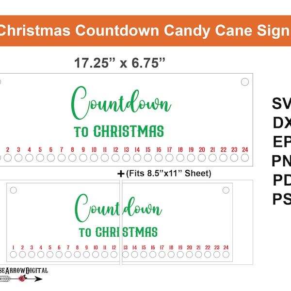 Christmas Countdown Candy Cane Sign SVG | Advent Laser Cutting Files