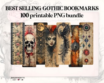 Gothic Bookmarks Printable PNG Bundle: Victorian Dark Academia Designs (Digital Download)