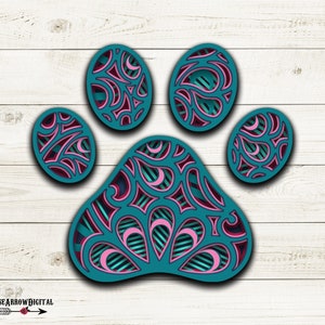 Hund Pfote 3D Mandala SVG, Katze Pfotenabdruck SVG