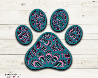 Dog Paw 3D Mandala SVG, Cat Paw Print (Digital Download)