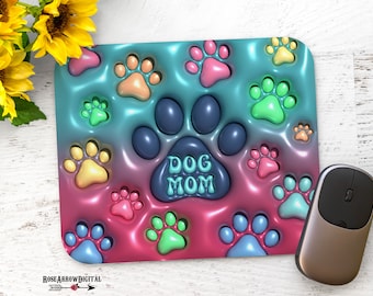 Dog Mom Mouse Pad Design | 3D Paw Prints Sublimation PNG (Digital Download)