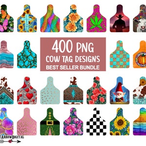 Cow Tag Earring Sublimation PNG Bundle | Cattle Tag Design