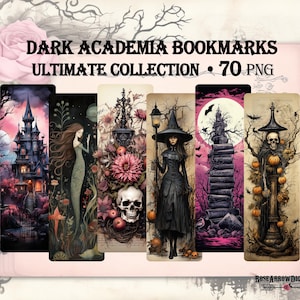 Halloween Dark Academia Bookmarks Printable PNG Bundle | Gothic Spooky Horror Sublimation Designs Set