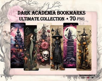 Paquete de marcadores PNG imprimibles de Halloween Dark Academia / Conjunto de diseños de sublimación de terror gótico y espeluznante